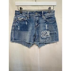 Cato Premium Distressed‎ Denim Shorts with Lace Accents - 4